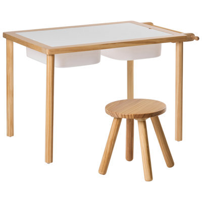 Wyld And Coco Montessori Kids Table And Stool Set, Light Brown Pine With Paper Roll And Chalkboard, Compact Scandiwood Design - image 1