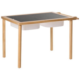 Wyld And Coco Montessori Kids Table And Stool Set, Light Brown Pine With Paper Roll And Chalkboard, Compact Scandiwood Design - thumbnail 6