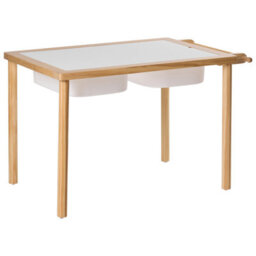 Wyld And Coco Montessori Kids Table And Stool Set, Light Brown Pine With Paper Roll And Chalkboard, Compact Scandiwood Design - thumbnail 5