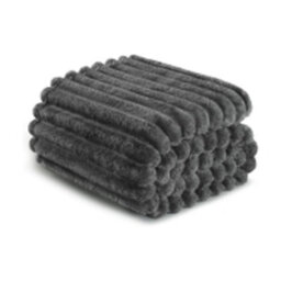 Dyzi Supersoft Ribbed 150X200Cm Jacquard Fleece Throw Blanket  Cozy Sofa & Bed Throw Charcoal - thumbnail 2
