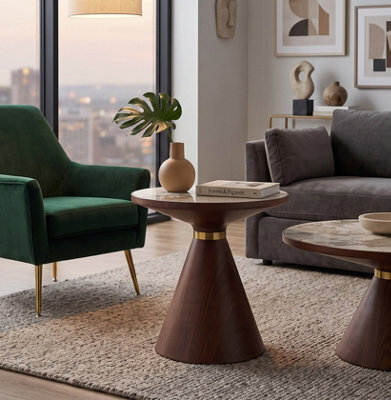 Aspect Furniture Hattie Round Walnut Sintered Stone Side Table,50Cm Dia,pandora/walnut - image 1