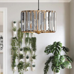 Ledsone Modern Crystal Glass Shade Mini Chandelier Pendant Light, Drum Shape E27 Ceiling Hanging Light Gold Without Bulb,20Cm - thumbnail 2