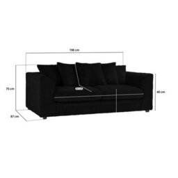 BlissFurniture Ltd Bliss Furniture Jumbo Cord 3 Seater Scatter Back Sofa In Black Colour Deep Comfort Modern Design Arms Compact Yet Spacious - thumbnail 2