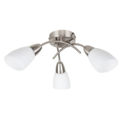 Valuelights Barine 3 Way Chrome Arm Cross Over Flush Ceiling Light Fitting With Frosted Glass Shades And Led Golfball Bulbs - image 1