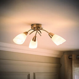 Valuelights Barine 3 Way Chrome Arm Cross Over Flush Ceiling Light Fitting With Frosted Glass Shades And Led Golfball Bulbs - thumbnail 3