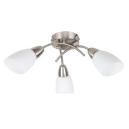Valuelights Barine 3 Way Chrome Arm Cross Over Flush Ceiling Light Fitting With Frosted Glass Shades And Led Golfball Bulbs