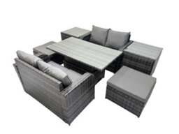 Fimous 6-Seater Patio Height Adjustable Rising Lifting Table Sofa Sets Rattan Garden Furniture Set With 2 Big Stools 2 Side Tables - thumbnail 2