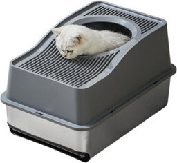 London Boutique 60X40X35Cm Stainless Steel Cat Litter Tray, High Sided Cat Litter Box, Anti Leak Pet Toilet, Grey - thumbnail 6