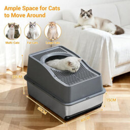 London Boutique 60X40X35Cm Stainless Steel Cat Litter Tray, High Sided Cat Litter Box, Anti Leak Pet Toilet, Grey - thumbnail 2
