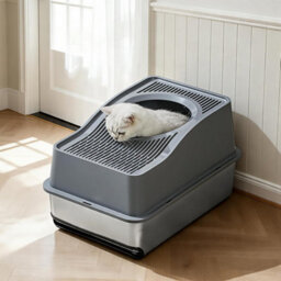 London Boutique 60X40X35Cm Stainless Steel Cat Litter Tray, High Sided Cat Litter Box, Anti Leak Pet Toilet, Grey