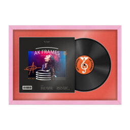 "AK Frames 25X17"" Pink Classic Vinyl Record Frame With Poppy Red Mount For 12 Inch Lp Cover & Disc - Overlapped Design"
