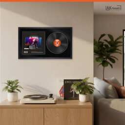 "30X17"" Black Classic Vinyl Record Frame With Black Mount For 12 Inch Lp Album Cover & Disc - Ak Frames" - thumbnail 5