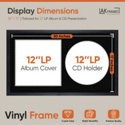 "30X17"" Black Classic Vinyl Record Frame With Black Mount For 12 Inch Lp Album Cover & Disc - Ak Frames" - thumbnail 2