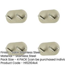 Loops 4 Pack Satin Stainless Steel Double Robe Hook - 90X45mm Elegant Design - Wall Mounted Clothing Hook - thumbnail 2