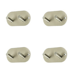 Loops 4 Pack Satin Stainless Steel Double Robe Hook - 90X45mm Elegant Design - Wall Mounted Clothing Hook - thumbnail 1