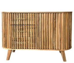 Buttercup Farm Slatted One Door 3 Drawer Sideboard - Mango Wood - L45 X W118 X H80 Cm - Mango Light Finish - Assembly Required