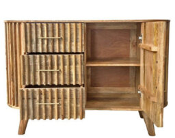 Buttercup Farm Slatted One Door 3 Drawer Sideboard - Mango Wood - L45 X W118 X H80 Cm - Mango Light Finish - Assembly Required - thumbnail 3