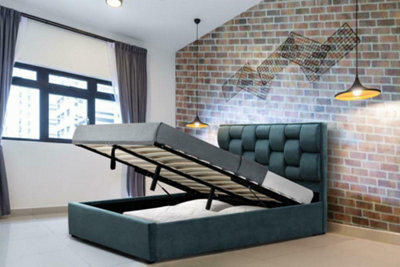 Comfy Living 5Ft Wellington Plush Velvet Ottoman Fabric Bed Frame - image 1