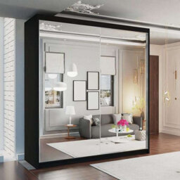 M N Furniture Ltd Wardrobe With Led Light - Modern Sliding Full Length Mirror Door Bedroom Cabinet 150Cm,200Cm (Black,200Cm) - thumbnail 1