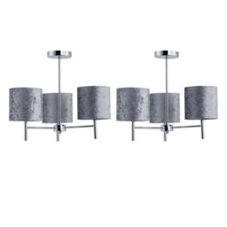 First Choice Lighting Set Of 2 Brea - Chrome Light Fittings With Grey Velvet Shades