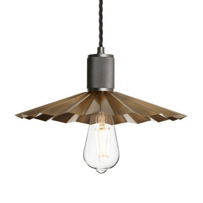 Industville Knurled Pleated Slope Pendant Light - Brass, Brass Shade, Pewter Pendant Holder - image 1