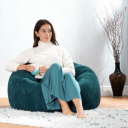 icon Kingston Cord Adults Bean Bag Chair And Pouffe, Ready Filled Beanbag And Footstool Teal - thumbnail 3