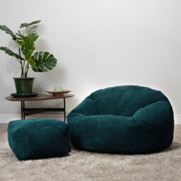 icon Kingston Cord Adults Bean Bag Chair And Pouffe, Ready Filled Beanbag And Footstool Teal - thumbnail 2
