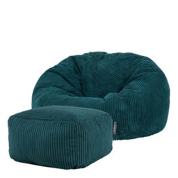 icon Kingston Cord Adults Bean Bag Chair And Pouffe, Ready Filled Beanbag And Footstool Teal - thumbnail 4