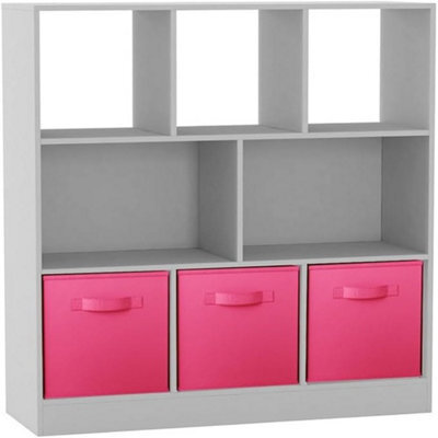 Urbn-Living Urbnliving Asymmetrical 8 Cube White Bookcase Storage Unit With 3 Fabric Drawer Inserts- Dark Pink - image 1