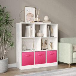 Urbn-Living Urbnliving Asymmetrical 8 Cube White Bookcase Storage Unit With 3 Fabric Drawer Inserts- Dark Pink - thumbnail 4