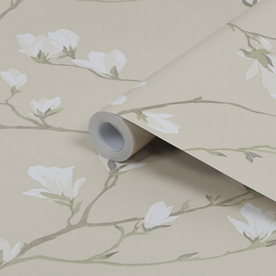 Laura Ashley Magnolia Grove Neutral Floral Smooth Wallpaper - image 1