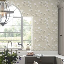 Laura Ashley Magnolia Grove Neutral Floral Smooth Wallpaper - thumbnail 4