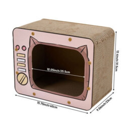 Living And Home Pink And Brown Creative Tv-Shaped Cat Scratcher Cat House With Non-Slip Base, 40Cm W X 23Cm D X 31.5Cm H - thumbnail 5