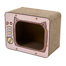 Living And Home Pink And Brown Creative Tv-Shaped Cat Scratcher Cat House With Non-Slip Base, 40Cm W X 23Cm D X 31.5Cm H - thumbnail 1