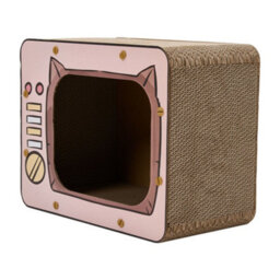 Living And Home Pink And Brown Creative Tv-Shaped Cat Scratcher Cat House With Non-Slip Base, 40Cm W X 23Cm D X 31.5Cm H - thumbnail 3