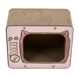 Living And Home Pink And Brown Creative Tv-Shaped Cat Scratcher Cat House With Non-Slip Base, 40Cm W X 23Cm D X 31.5Cm H - thumbnail 2