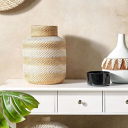 Beliani Handmade Rattan Vase Beige White - 26Cm X 36Cm Decorative Indoor Home Decor - thumbnail 2