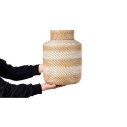 Beliani Handmade Rattan Vase Beige White - 26Cm X 36Cm Decorative Indoor Home Decor - thumbnail 3