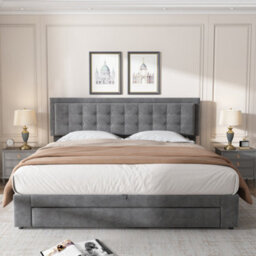Matteo Luxurious Velvet Upholstered Super King Bed With Large Storage And Headboard, Grey, 180X200Cm - thumbnail 2