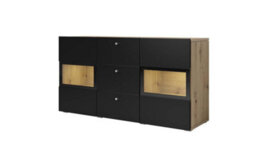 Arte Baros 26 Sideboard Cabinet In Black Matt & Oak Artisan - W1320mm X H700mm X D390mm