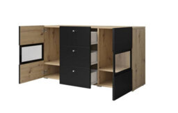 Arte Baros 26 Sideboard Cabinet In Black Matt & Oak Artisan - W1320mm X H700mm X D390mm - thumbnail 2