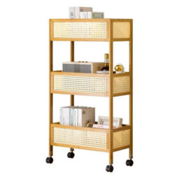 3-Tier Bamboo Storage Trolley Cart On Wheels Kitchen Rolling Rack Organizer Unit - thumbnail 1