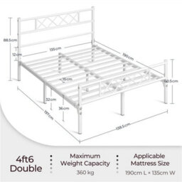 Yaheetech White 4Ft6 Double Metal Bed Frame With Cross-Design Headboard & Footboard - thumbnail 3