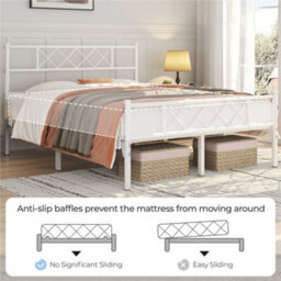 Yaheetech White 4Ft6 Double Metal Bed Frame With Cross-Design Headboard & Footboard - thumbnail 2