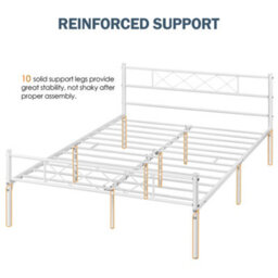 Yaheetech White 4Ft6 Double Metal Bed Frame With Cross-Design Headboard & Footboard - thumbnail 6