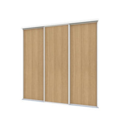 A-Class Sliding Doors Set Of 3 Mid Oak Sliding Wardrobe Door Kit In White Frame & Tracks, Opening Height (H) 225-226Cm & Width (W) 178-179Cm - thumbnail 1