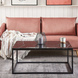 Beliani Era Black Marble Effect Coffee Table - Industrial Glam, Gloss Black Mdf Top, Powder-Coated Iron Frame, 100 X 60 Cm - thumbnail 2