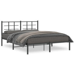 Berkfield Metal Bed Frame Without Mattress With Headboard Black 150X200Cm - thumbnail 2