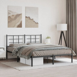 Berkfield Metal Bed Frame Without Mattress With Headboard Black 150X200Cm - thumbnail 1
