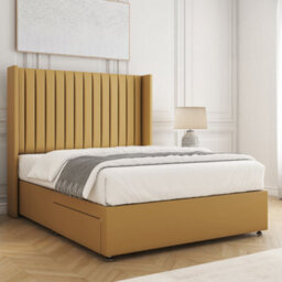 Bsspoke Manhattans Divan Bed Mustard Plush Velvet 54Inch Headboard & No Mattress No Drawers In Single Small Double King 4Ft6 6Ft - thumbnail 2
